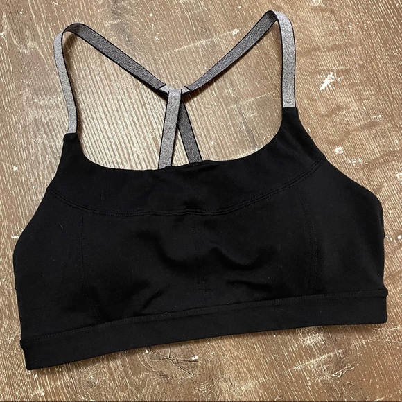 Athleta Black Metallic Silver Caged Racer Back Athletic Essence Sports Bra - Picture 1 of 6